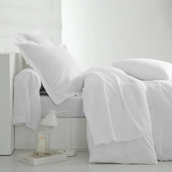 Linge de lit uni coton , blanc
