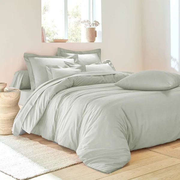 Linge de lit uni coton, gris perle