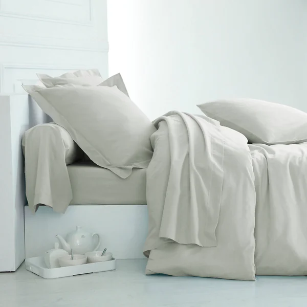 Linge de lit uni coton, gris perle