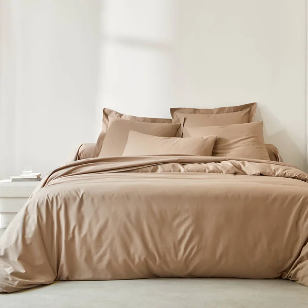 Linge de lit uni coton , grège