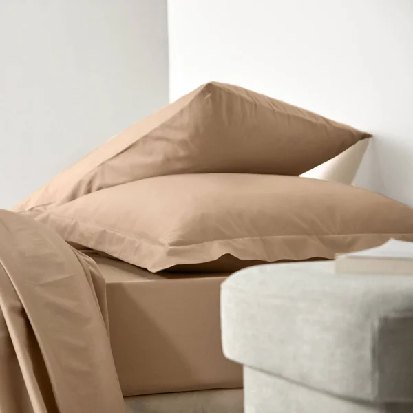 Linge de lit uni coton , grège
