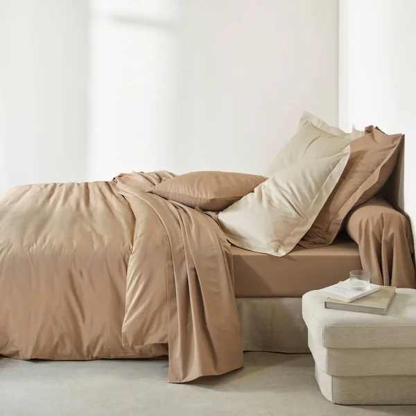 Linge de lit uni coton , grège