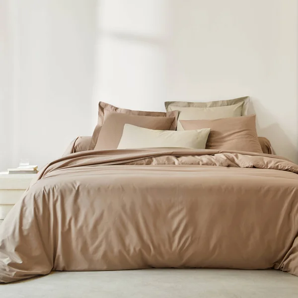 Linge de lit uni coton , grège