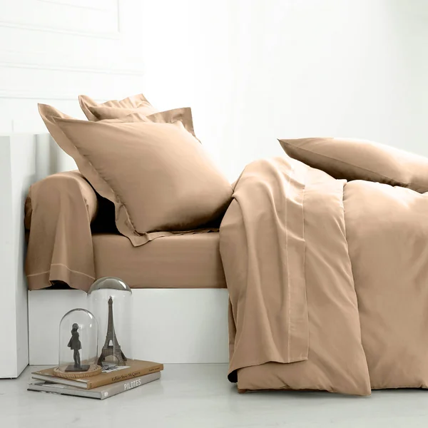 Linge de lit uni coton , grège