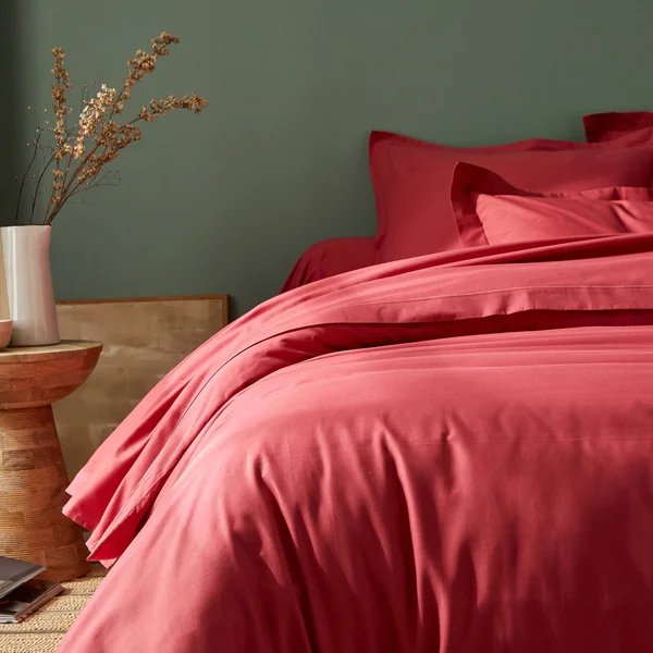 Linge de lit uni coton , rose pivoine