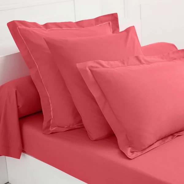 Linge de lit uni coton , rose pivoine
