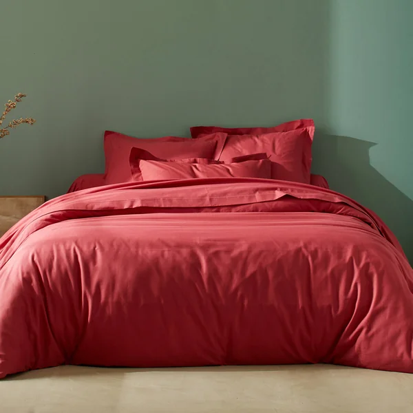 Linge de lit uni coton , rose pivoine