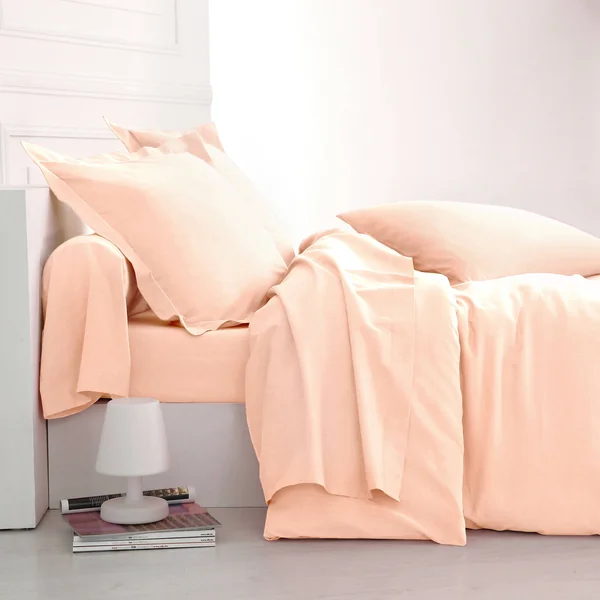 Linge de lit uni coton , rose poudré