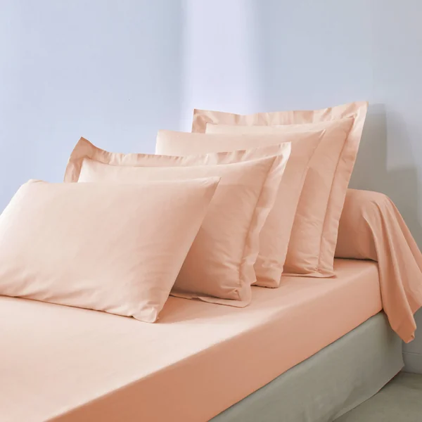 Linge de lit uni coton , rose poudré
