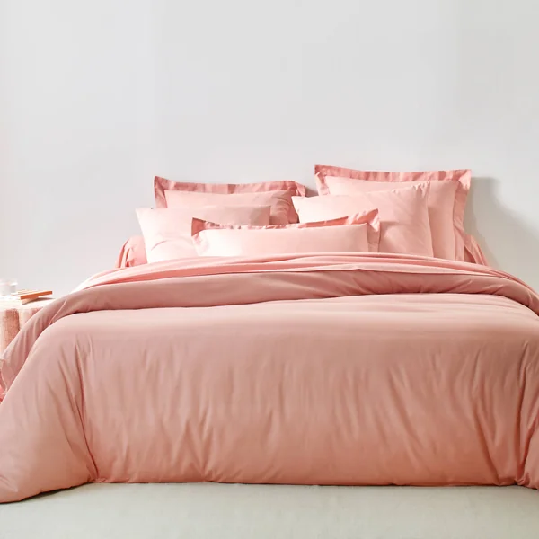 Linge de lit uni coton, rose