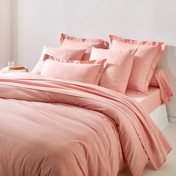 Linge de lit uni coton, rose