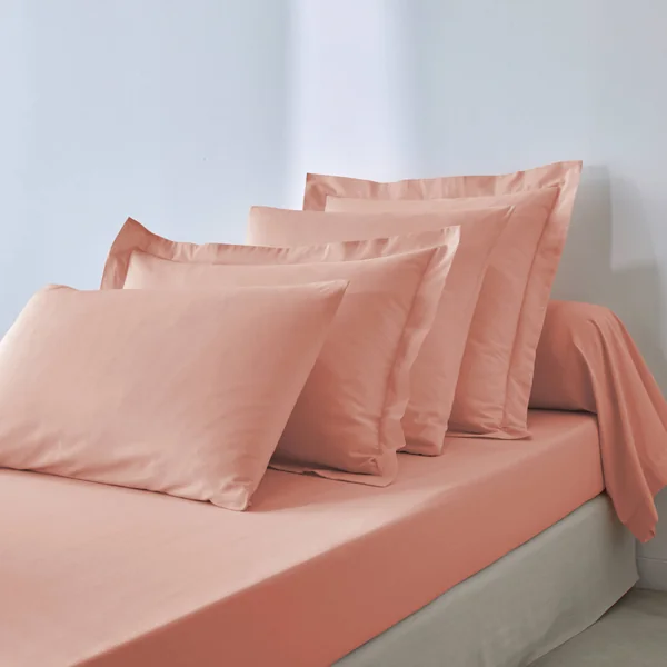 Linge de lit uni coton, rose