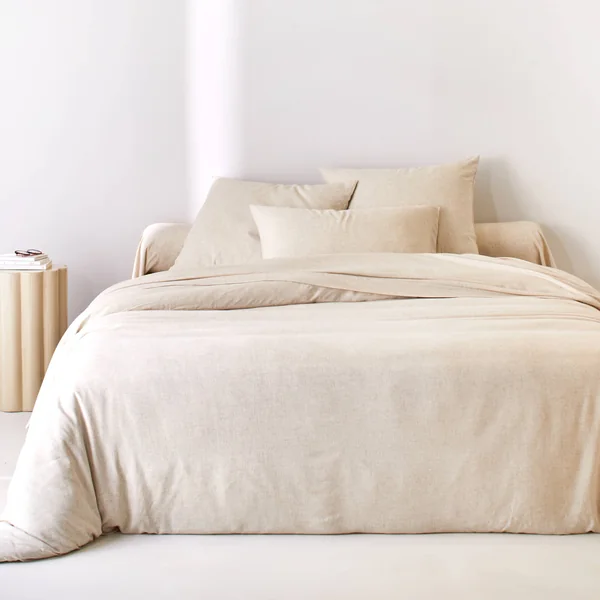 Linge de lit uni en bambou et en lin**, naturel