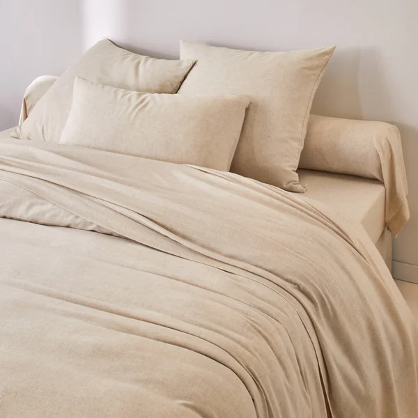 Linge de lit uni en bambou et en lin**, naturel