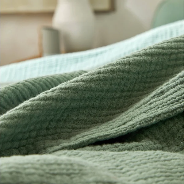 Linge de lit uni en triple gaze de coton, vert