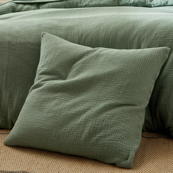 Linge de lit uni en triple gaze de coton, vert