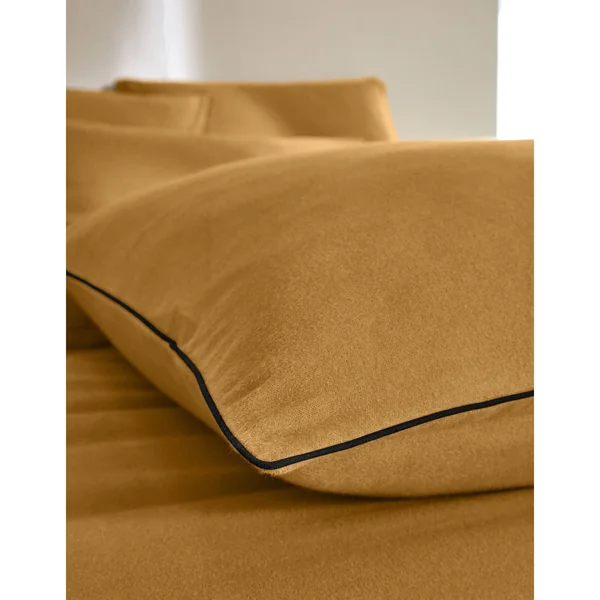 Linge de lit uni flanelle passepoil contrasté, collection "Intemporelle", bronze