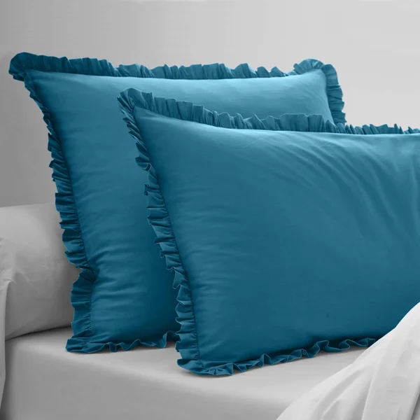 Linge de lit uni percale, bleu paon