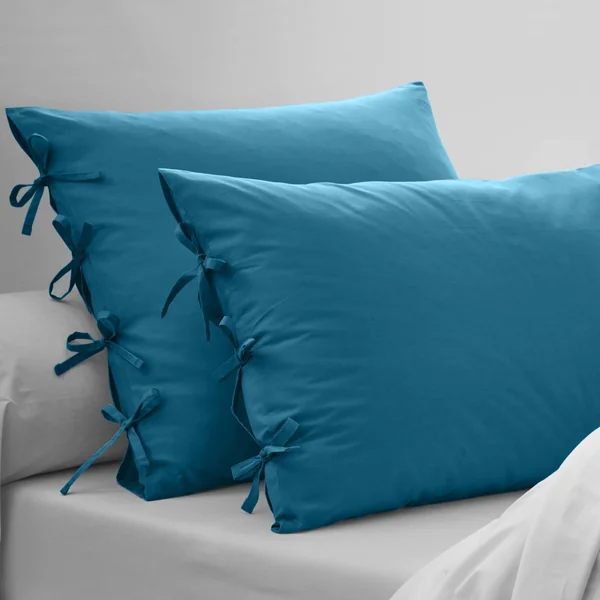 Linge de lit uni percale, bleu paon