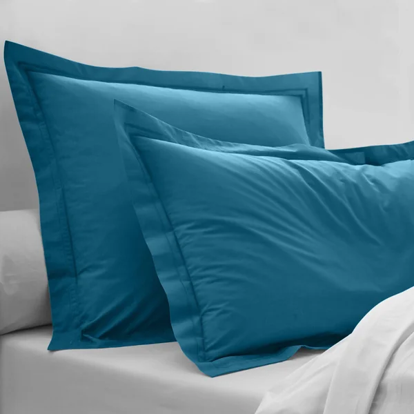 Linge de lit uni percale, bleu paon