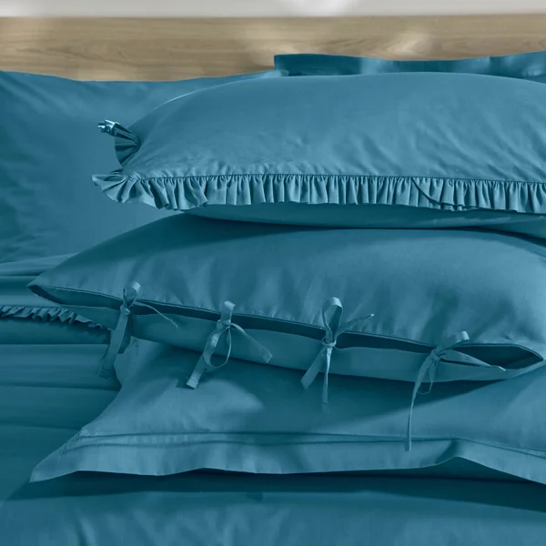 Linge de lit uni percale, bleu paon