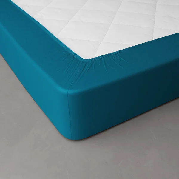 Linge de lit uni percale, bleu paon