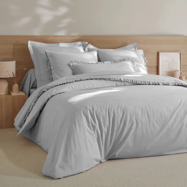 Linge de lit uni percale, gris perle