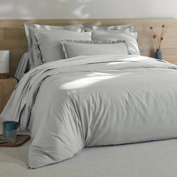 Linge de lit uni percale, gris perle