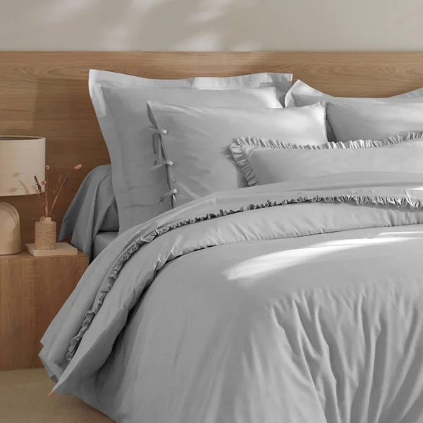 Linge de lit uni percale, gris perle