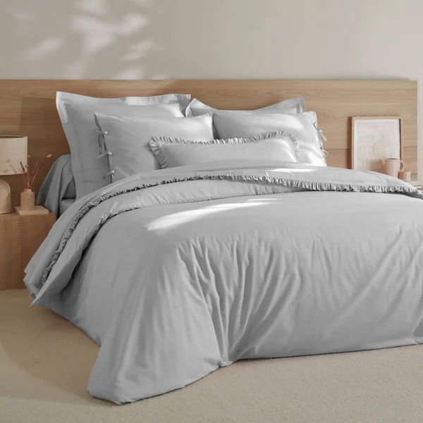 Linge de lit uni percale, gris perle
