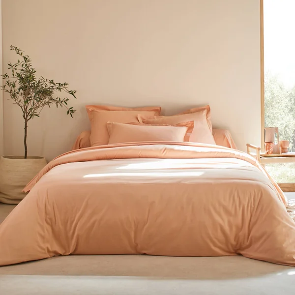 Linge de lit uni polyester-coton Colombine, melon