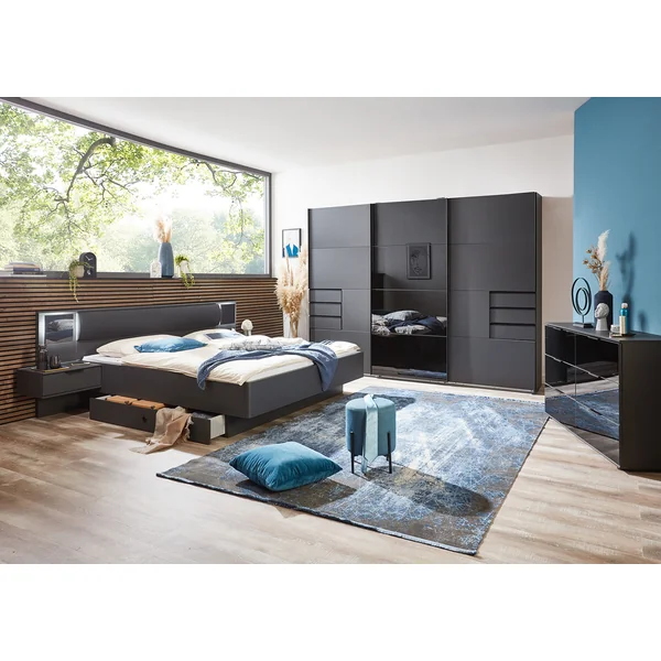 Lit adulte avec chevets moderne graphite Adriana