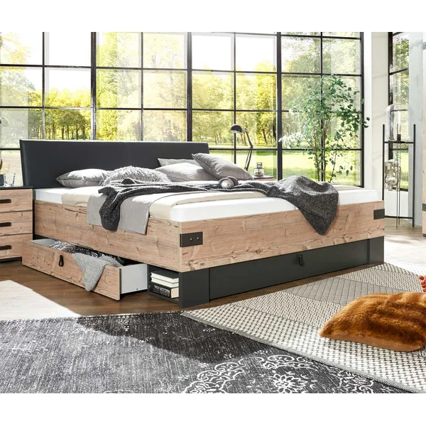 Lit adulte style industriel marron/graphite Nashville