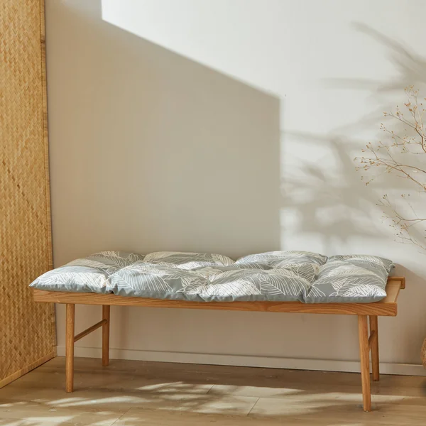 Long coussin déco imprimé feuillage, gris perle