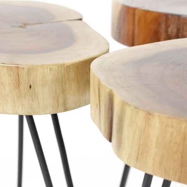 Lot de 2 tables d'appoint industrielles en acacia massif naturel Roger