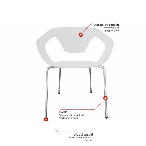 Lot de 4 chaises pieds métal en polypropylène Rocamadour