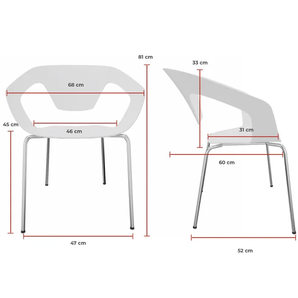 Lot de 4 chaises pieds métal en polypropylène Rocamadour