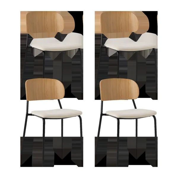 Lot de 4 chaises tissu et bois pieds métal Sofia - Écru - Chêne