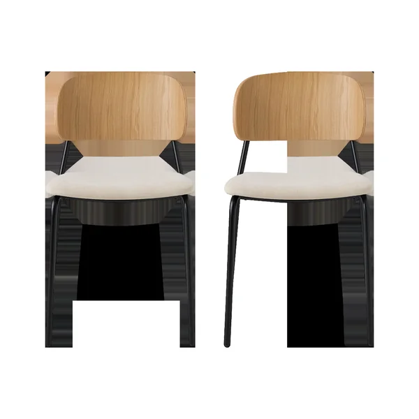 Lot de 4 chaises tissu et bois pieds métal Sofia - Écru - Chêne