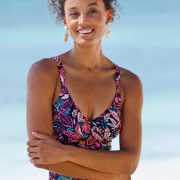 Maillot de bain 1 pièce drapé Kalibo - sans armatures, noir / rose