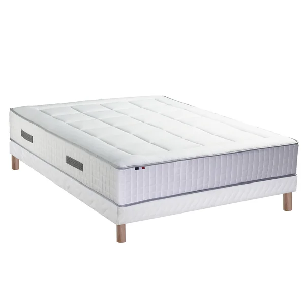 Matelas mousse à mémoire de forme + 672 ressorts ensachés luxe ferme 28 cm - 7 zones, blanc