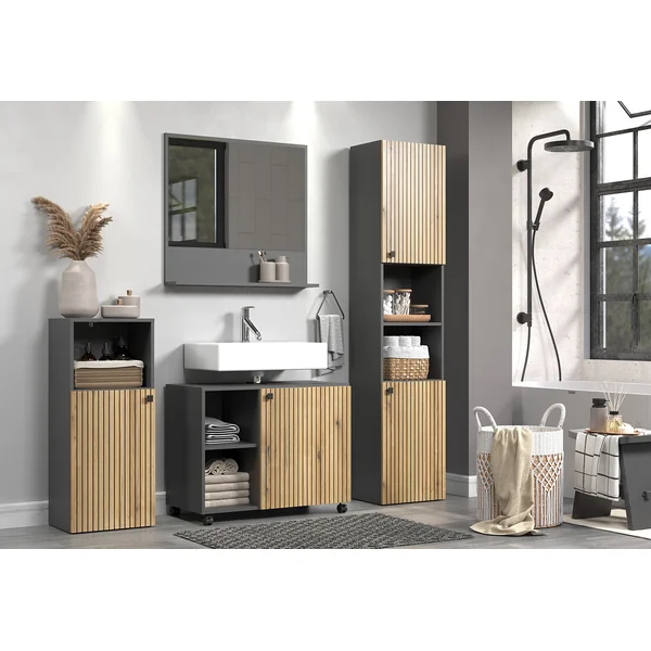 Meuble bas de salle de bain contemporain chêne/anthracite Lissandre