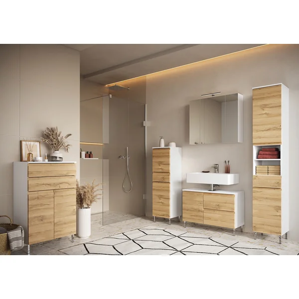 Meuble de rangement de salle de bain contemporain chêne/blanc Elegance