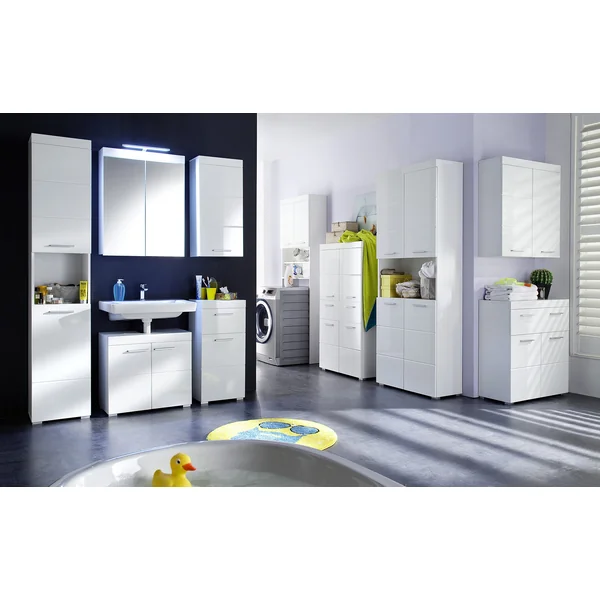 Meuble de rangement de salle de bain moderne blanc brillant Savana