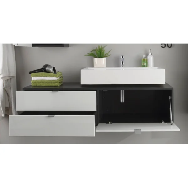 Meuble sous lavabo suspendu design gris/blanc laqué Messine