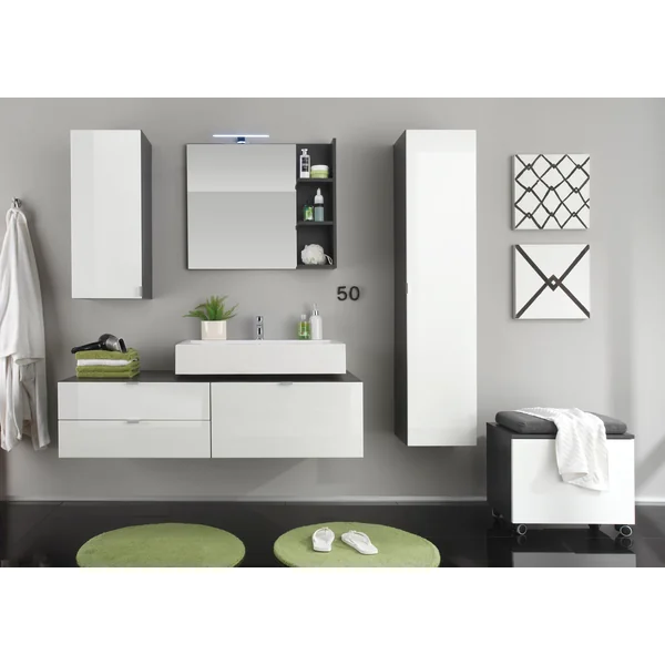 Meuble sous lavabo suspendu design gris/blanc laqué Messine