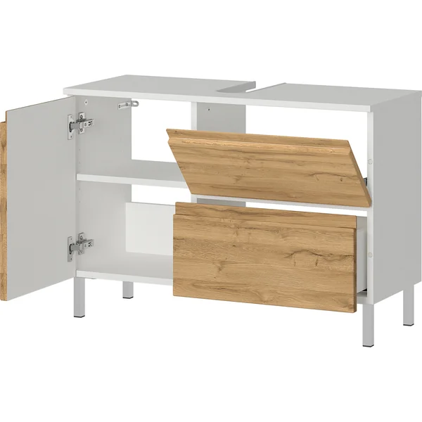 Meuble sous vasque contemporain 80 cm chêne/blanc Elegance