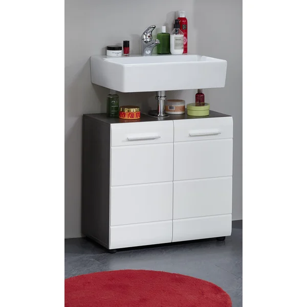 Meuble sous vasque moderne blanc brillant/argent fumé Loreline