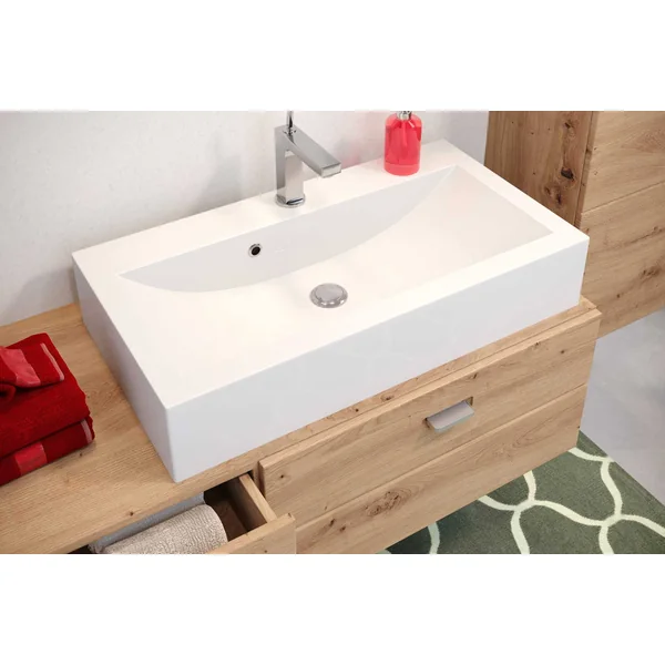 Meuble suspendu moderne avec vasque chêne artisan Etienne