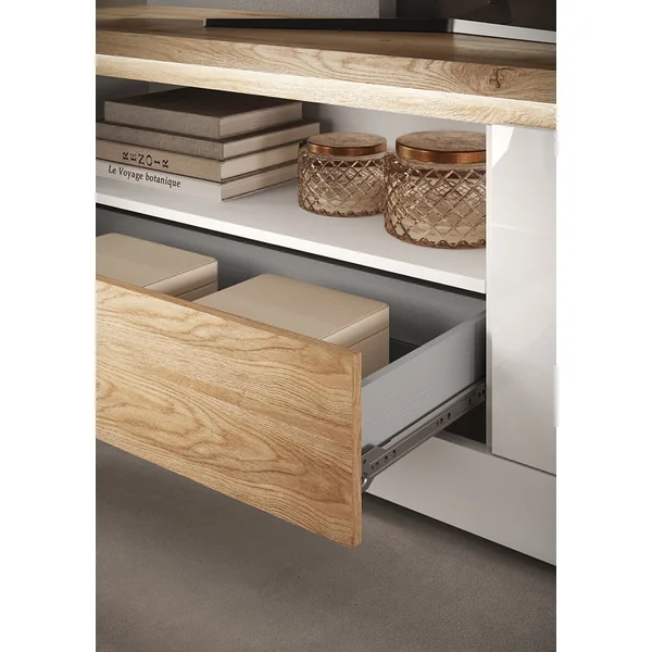 Meuble TV contemporain 210 cm blanc laqué brillant Isia
